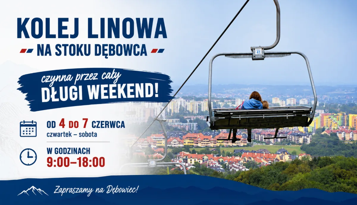 Kolej Linowa na Dębowcu dostępna w długi weekend