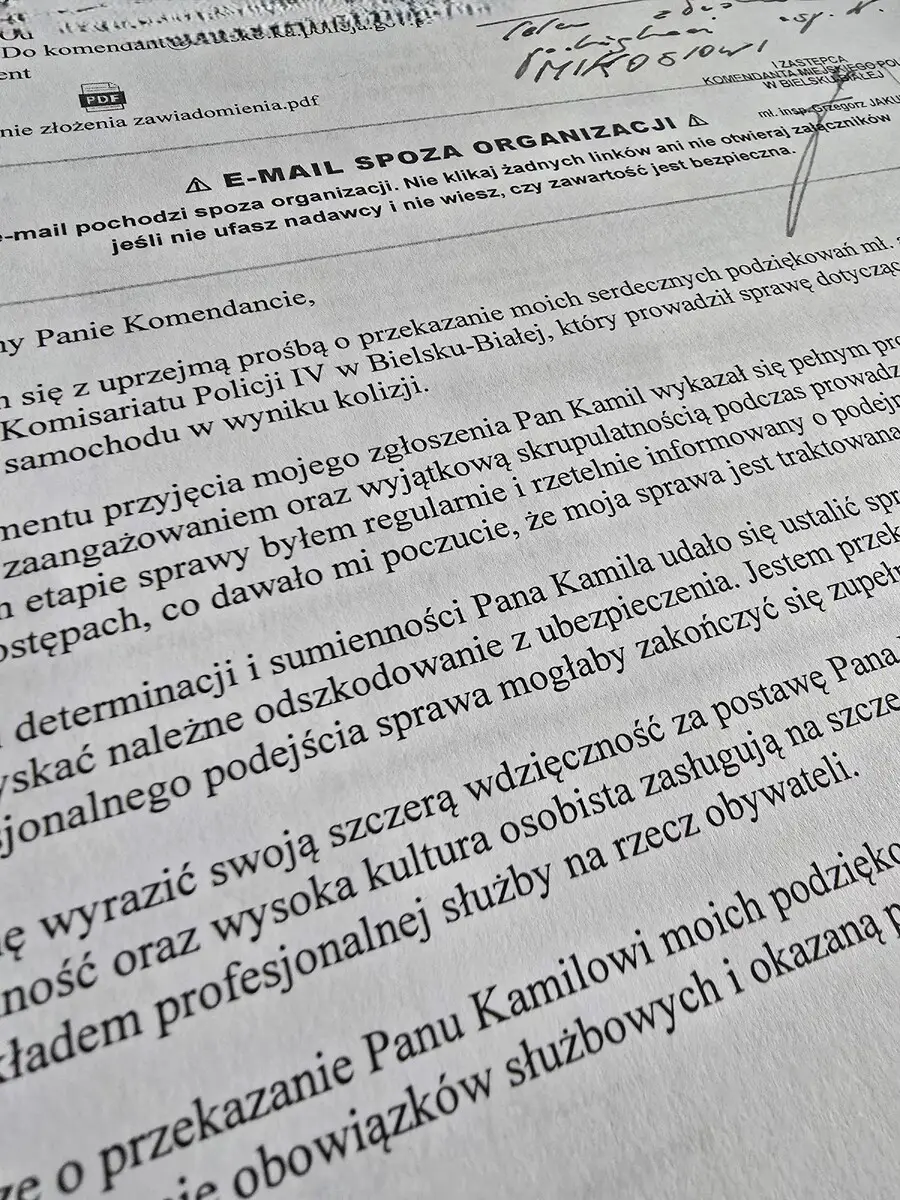 Mieszkaniec wyraził podziękowania dla policjanta