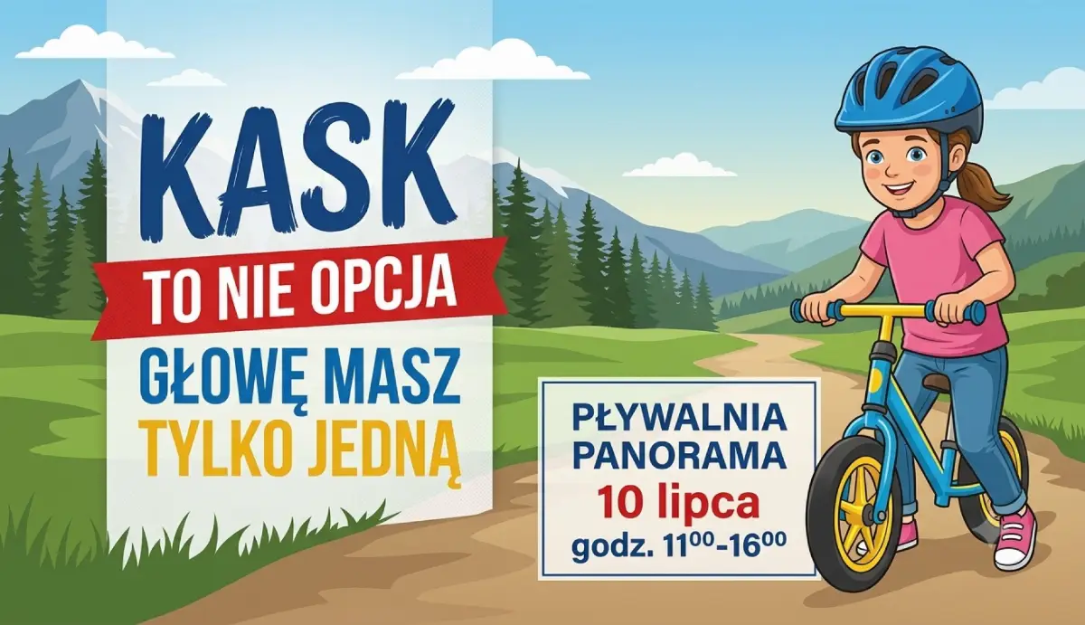 Letnia akcja bezpieczeństwa „KASK TO NIE OPCJA. GŁOWĘ MASZ TYLKO JEDNĄ” na Pływalni Panorama 10 lipca